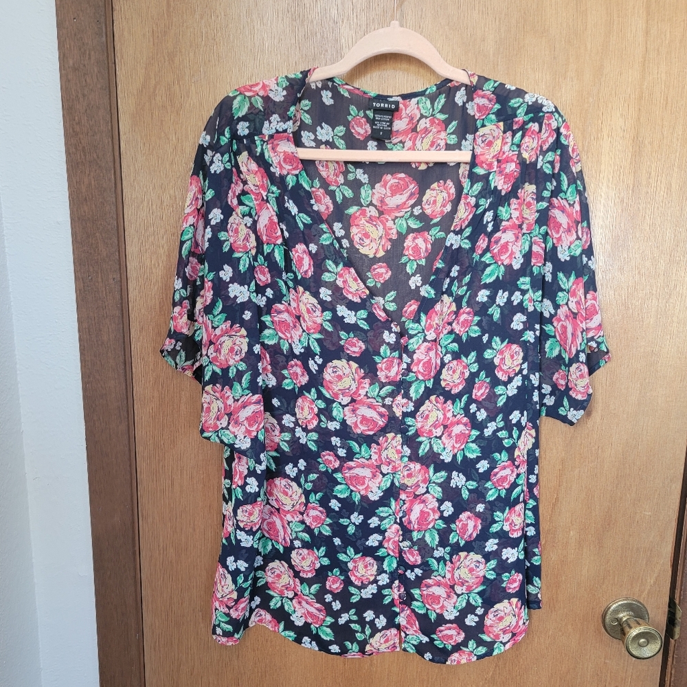 Torrid Button Down Sheer Blouse